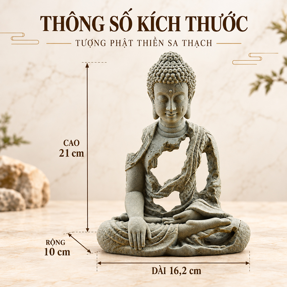 Tượng Hư Không Thiền Phật - xúc địa thủ ấn đá sa thạch ST0377