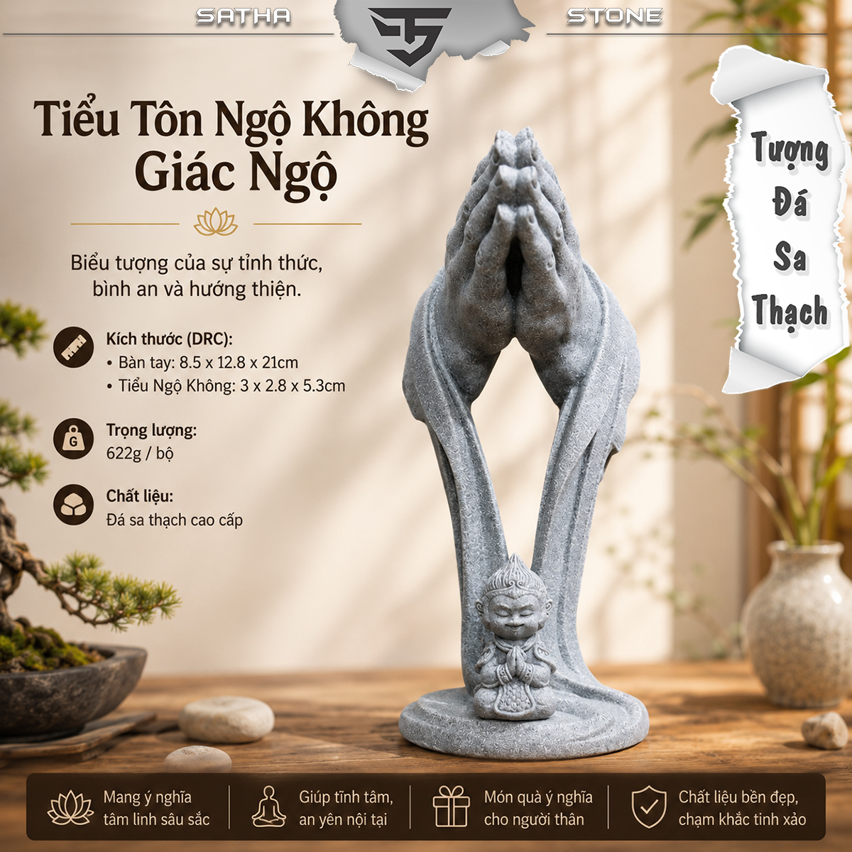 Bộ tiểu Tôn Ngộ Không giác ngộ đá sa thạch ST.PVN2678