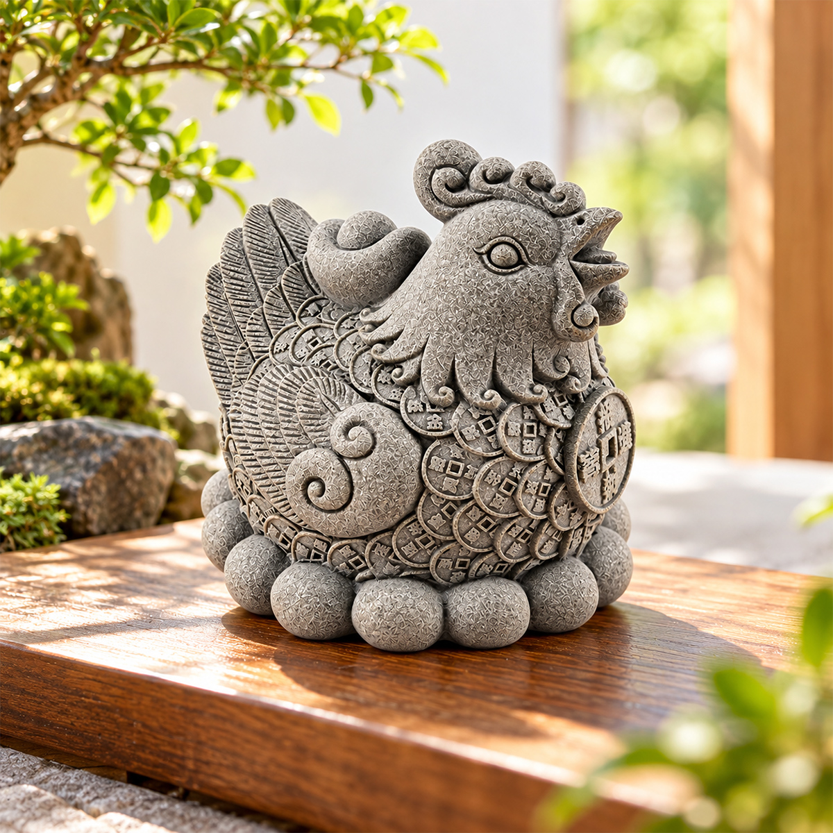 Tượng gà vàng ấp trứng đá sa thạch