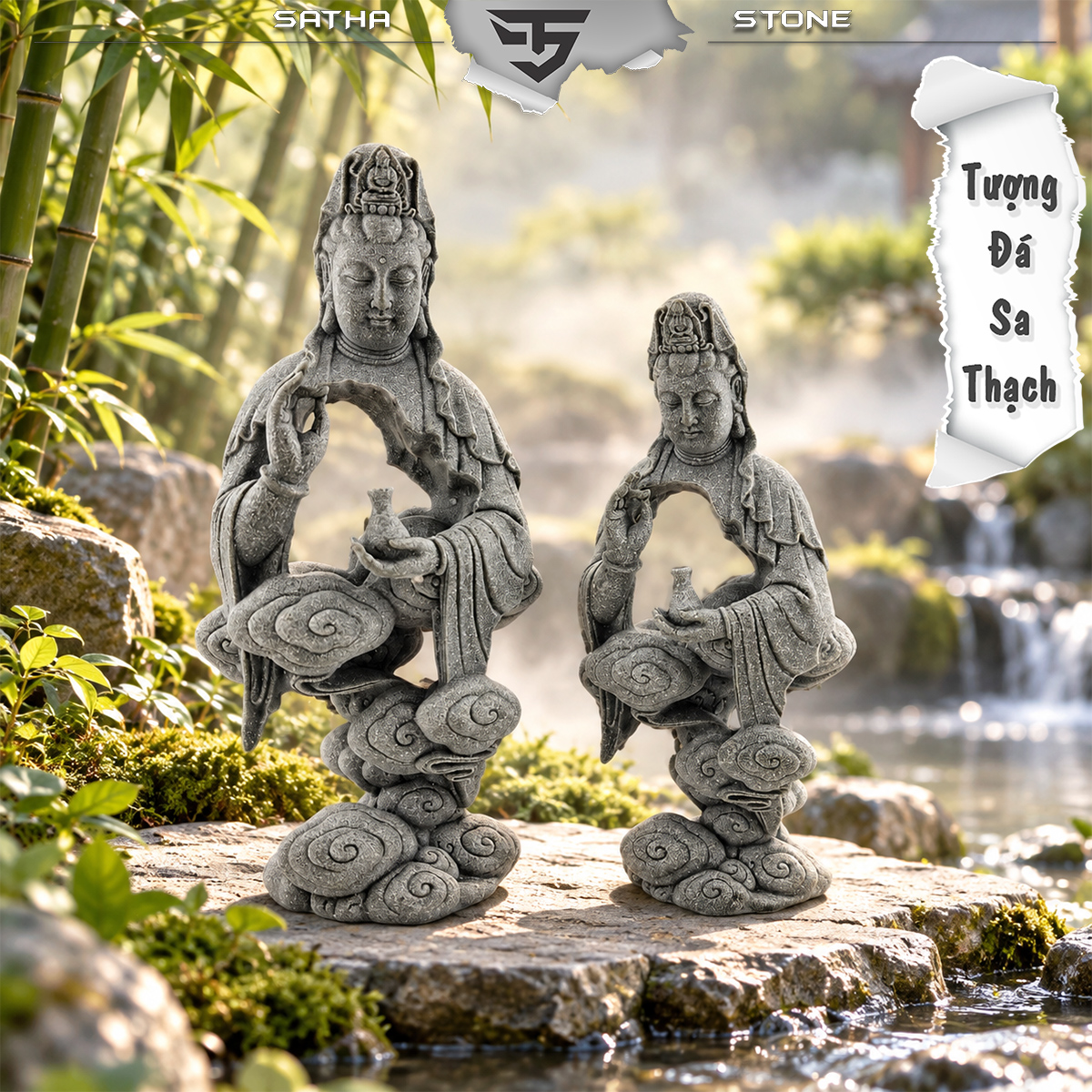 Tượng Quan âm đằng vân đá sa thạch