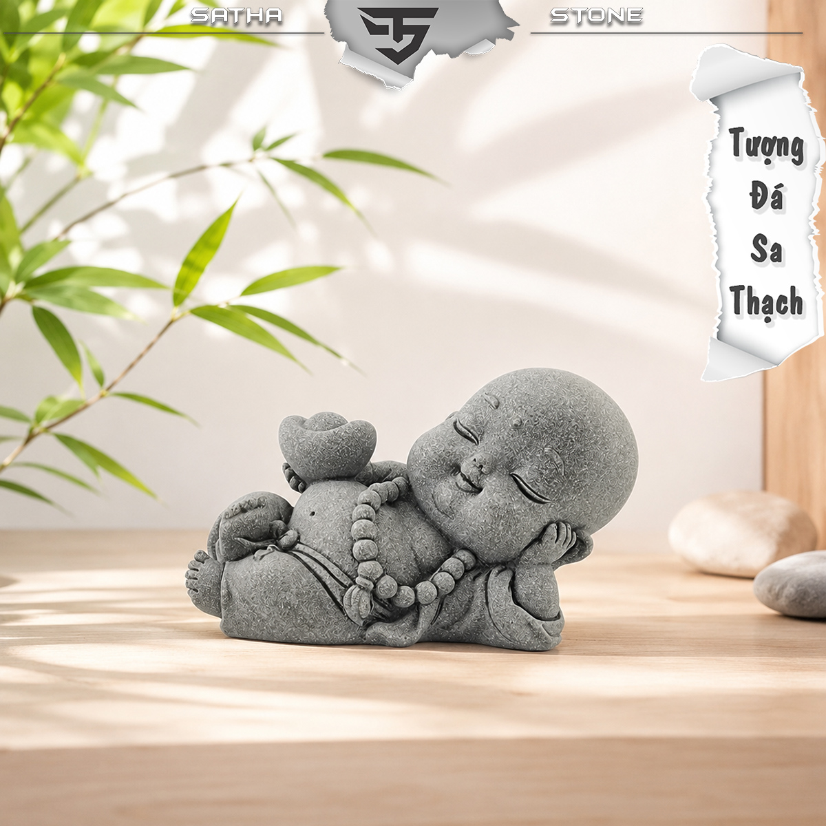 Tượng tiểu phật nằm ôm vàng đá sa thạch
