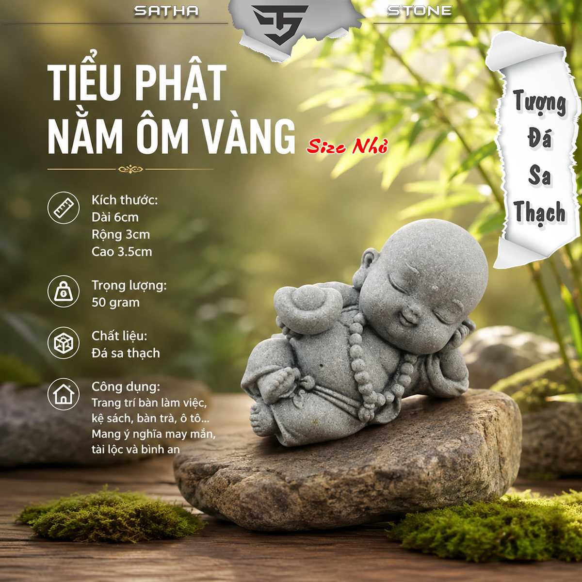 Tượng tiểu phật nằm ôm vàng đá sa thạch