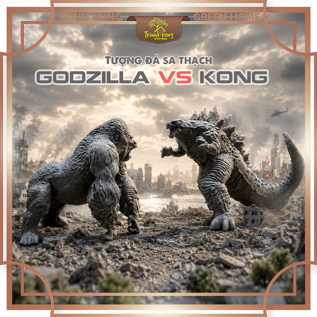 Bộ tượng Godzilla vs king kong đá sa thạch