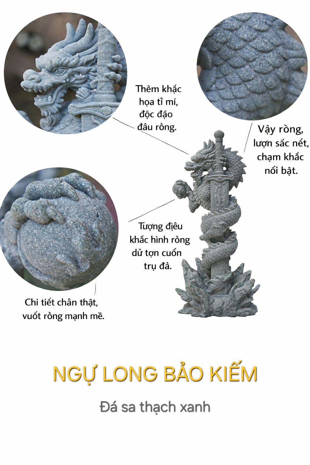 Tượng ngự long bảo kiếm đá sa thạch ST8327