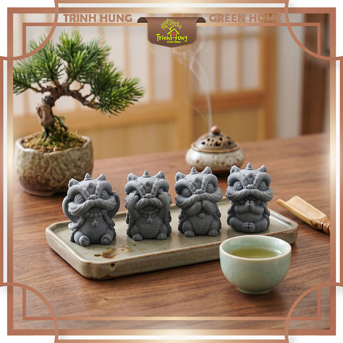 Bộ tượng tiểu lân tứ không đá sa thạch ST003