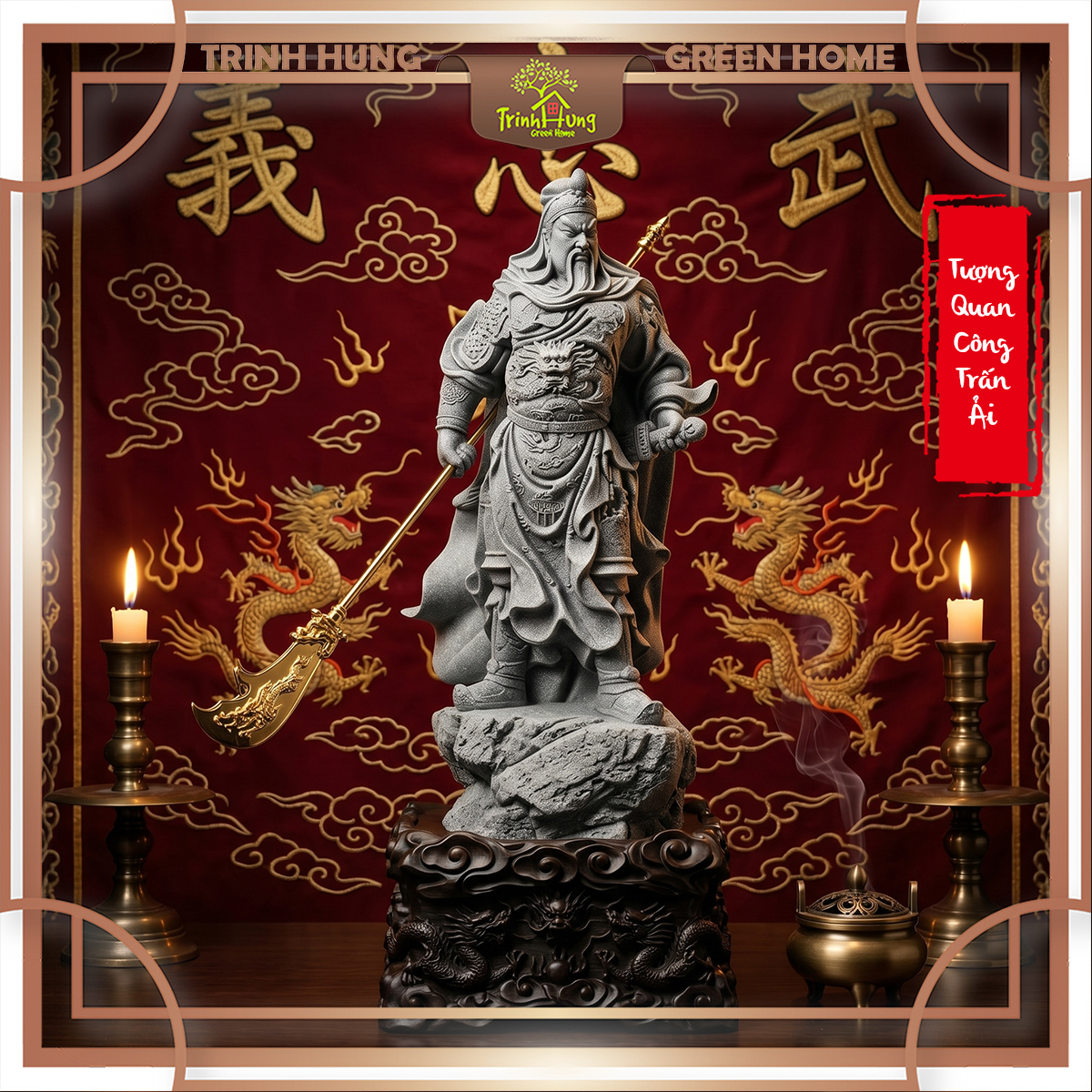 Tượng Quan công trấn ải đá sa thạch ST2586
