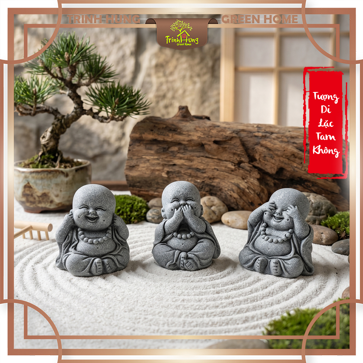 Bộ tượng Di lặc tam không đá sa thạch ST2596