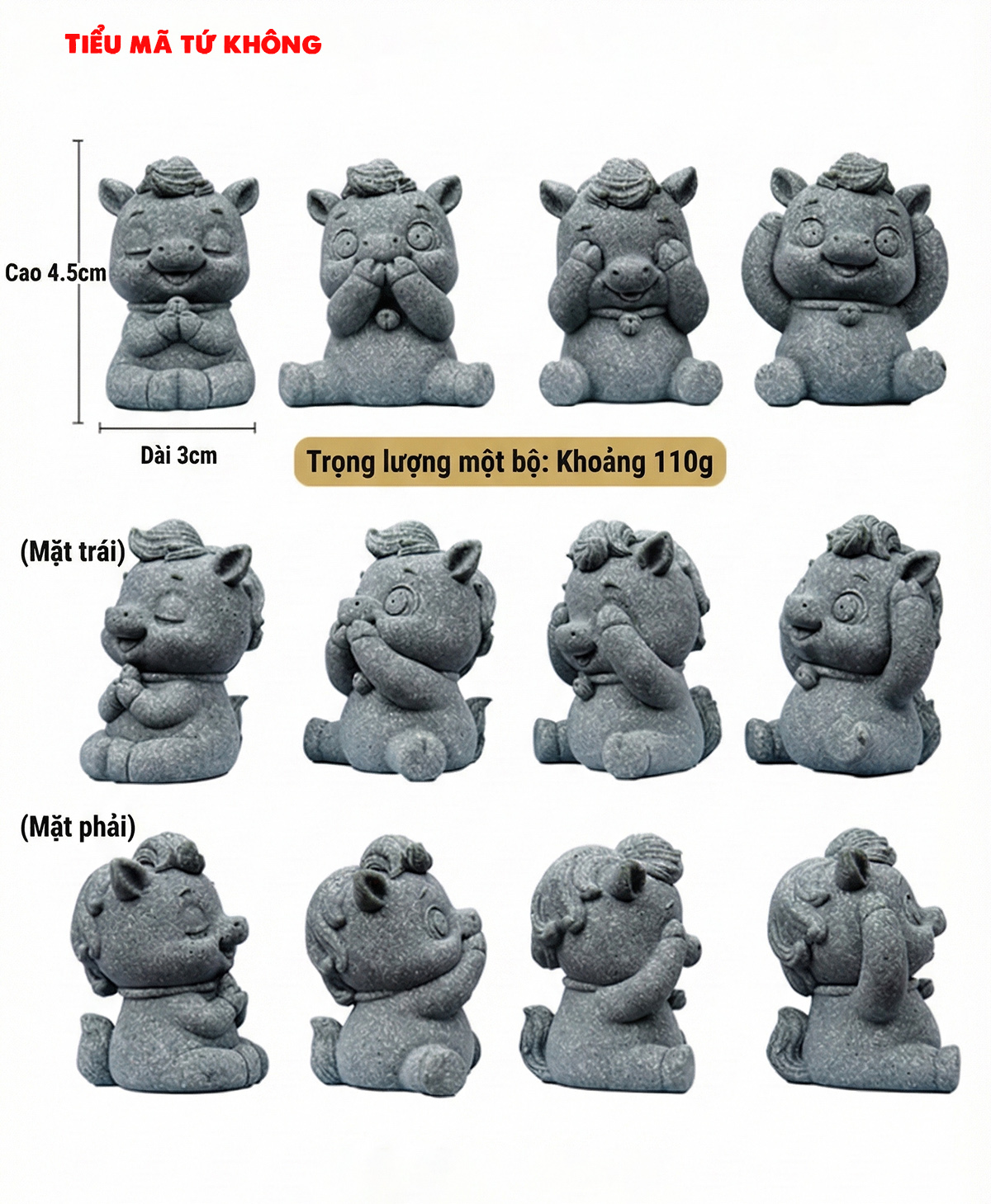 Tượng tiểu mã tứ không đá sa thạch ST0371