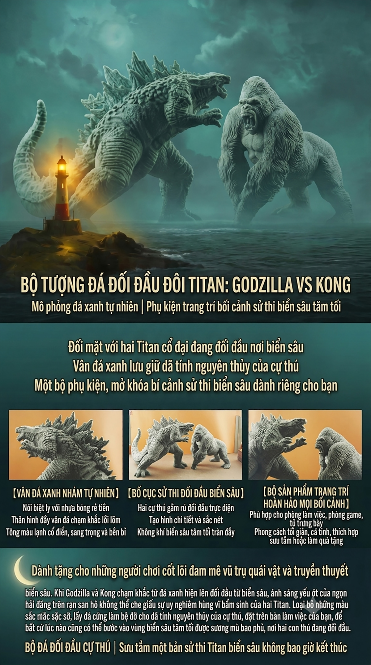 Bộ tượng Godzilla vs king kong đá sa thạch