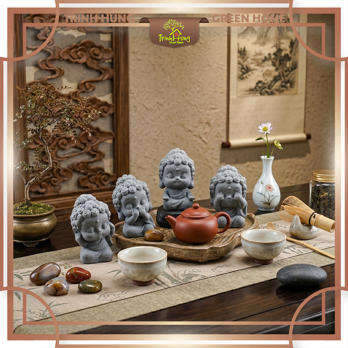 Bộ tượng tiểu phật tứ không đá sa thạch ST0338