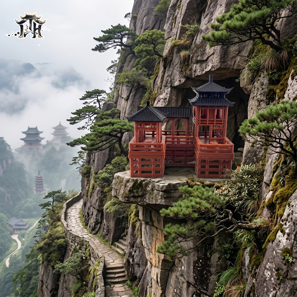 Mô hình nhà cổ trung quốc - Lầu 2 tháp