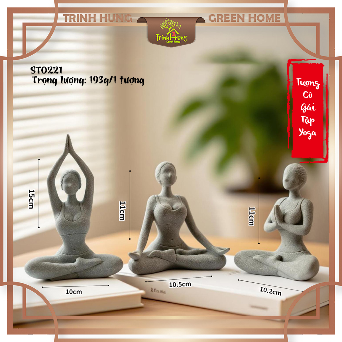Bộ 3 tượng cô gái tập Yoga đá sa thạch ST0221