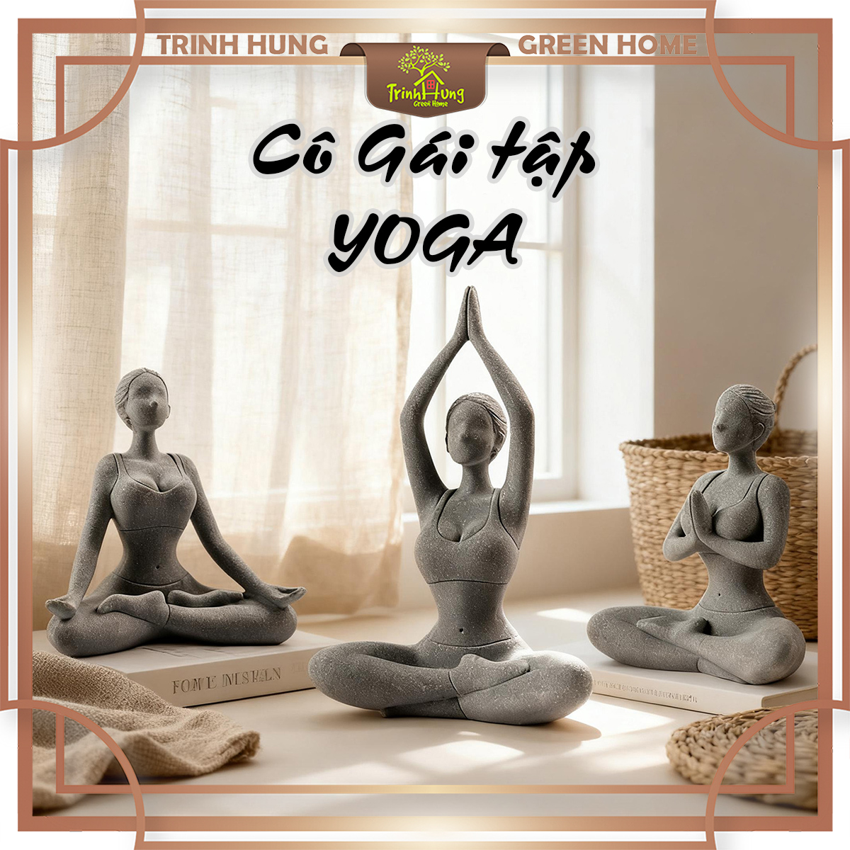 Bộ 3 tượng cô gái tập Yoga đá sa thạch ST0221