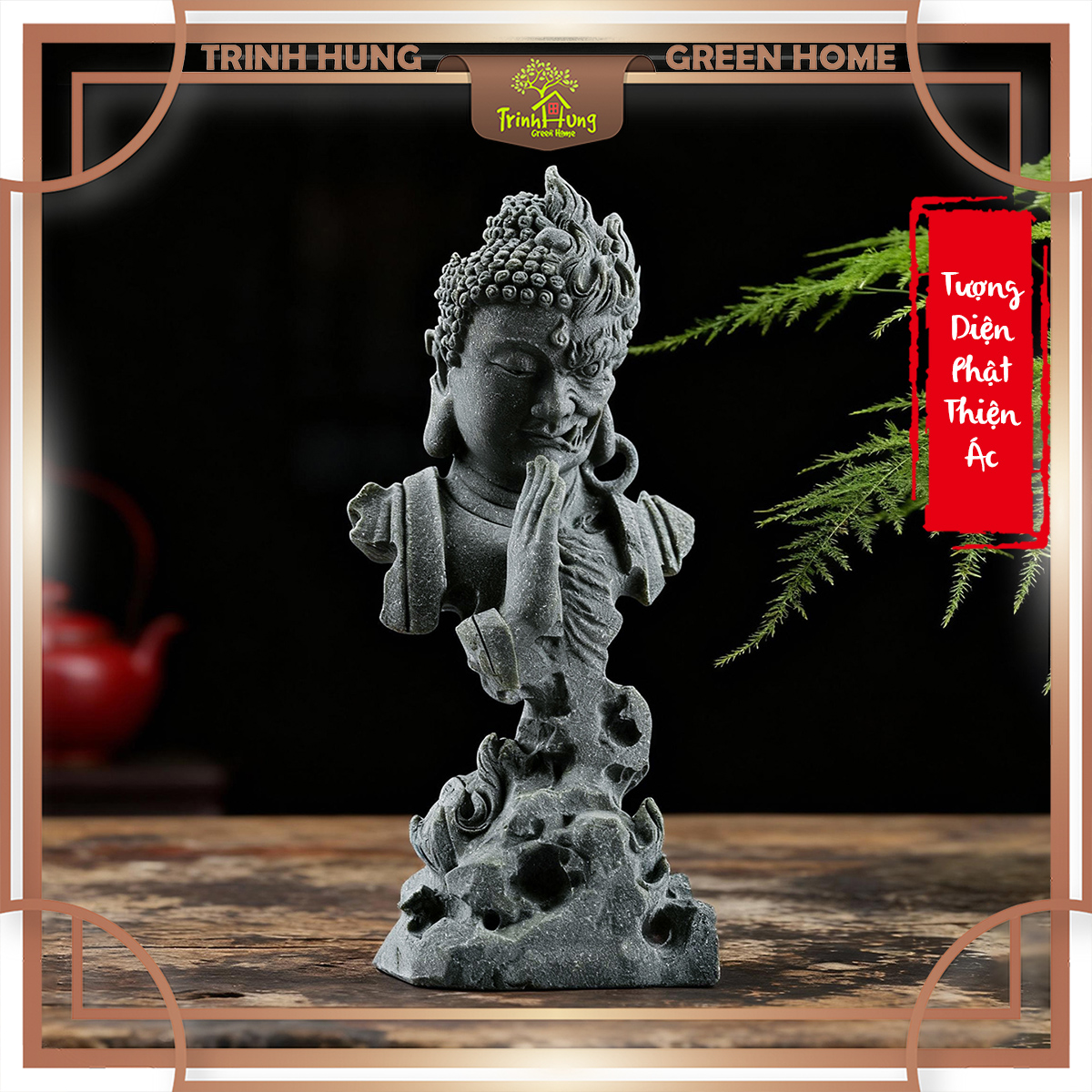 Tượng Diện phật thiện ác đá sa thạch ST0234