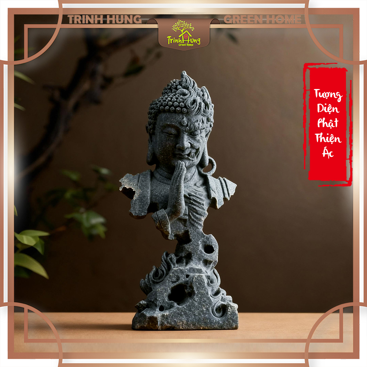 Tượng Diện phật thiện ác đá sa thạch ST0234