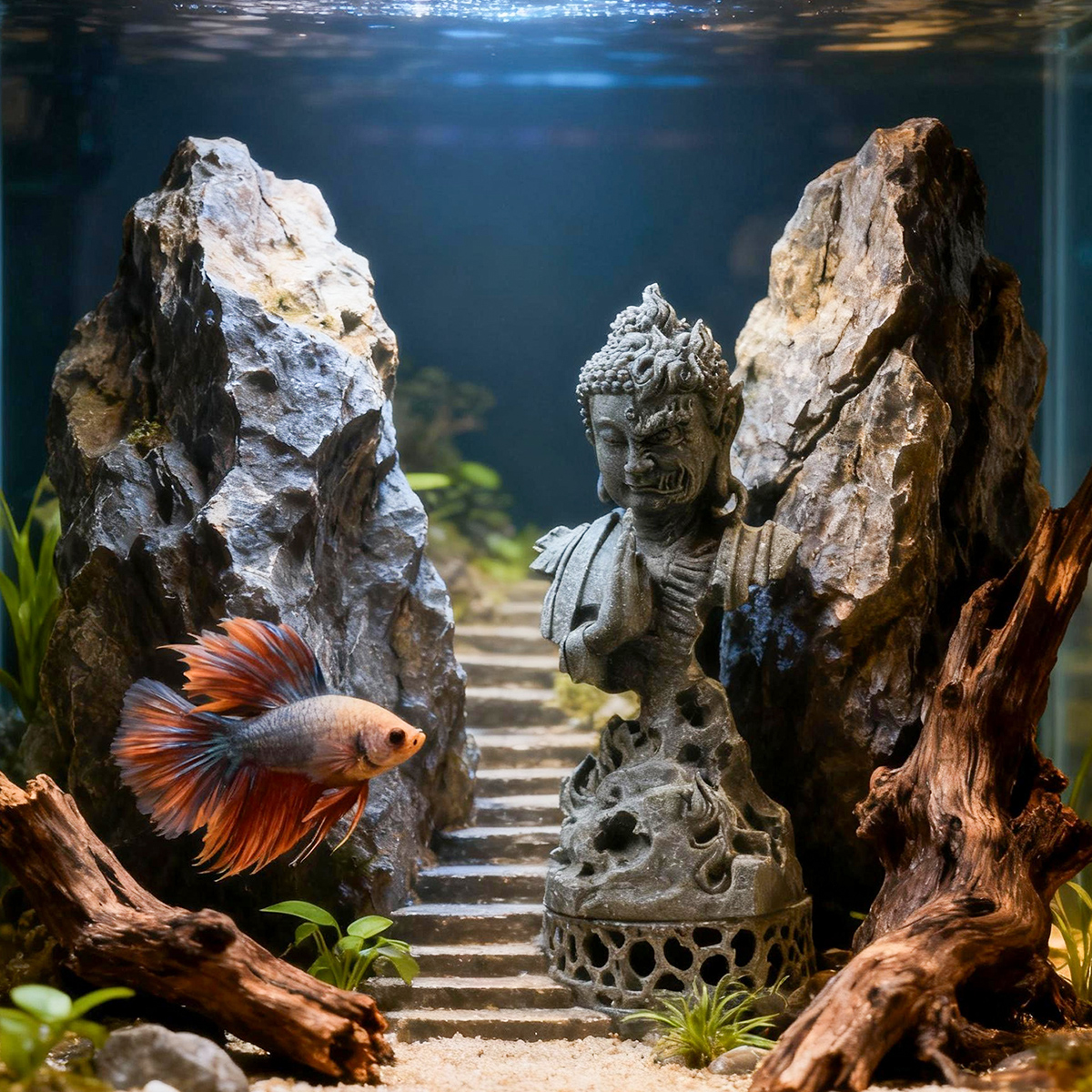 Tượng Diện phật thiện ác đá sa thạch ST0234