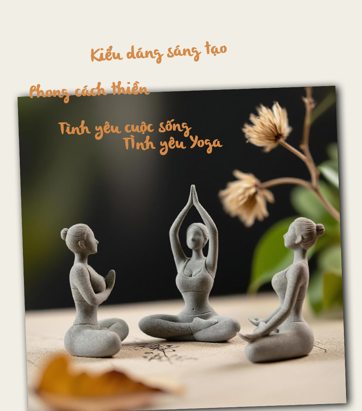 Bộ 3 tượng cô gái tập Yoga đá sa thạch ST0221