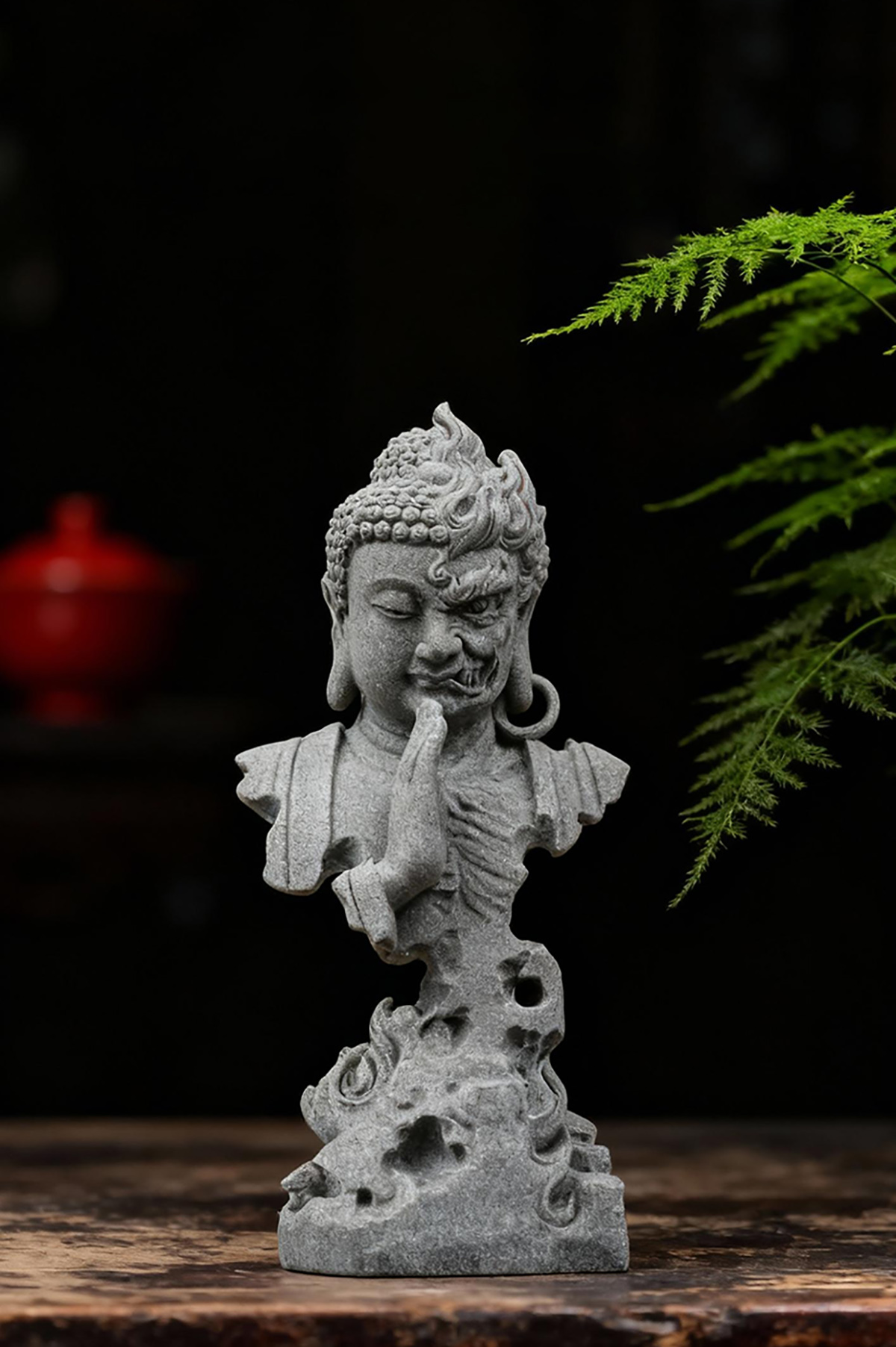 Tượng Diện phật thiện ác đá sa thạch ST0234