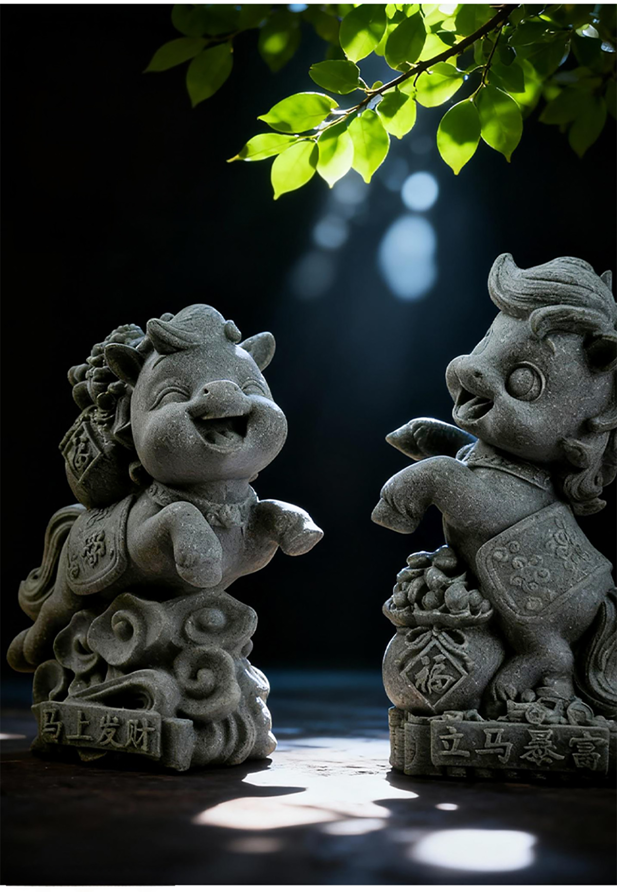 Tượng song mã cát tường đá sa thạch