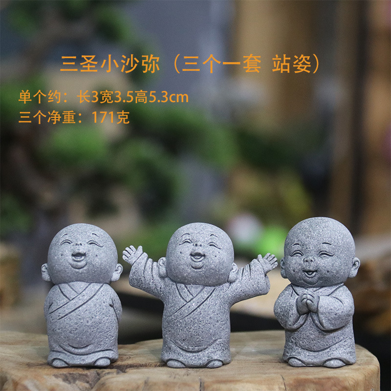 Bộ tượng tam tiểu hỉ đá sa thạch ST.PVN2360