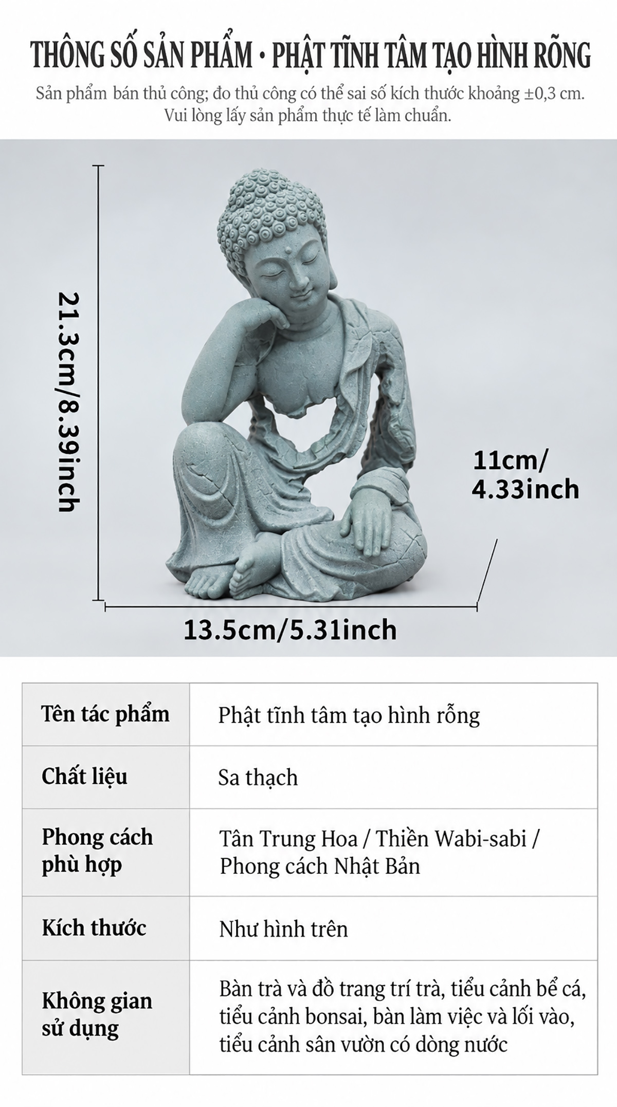 Tượng Hư Không Thiền Phật - An nhiên đá sa thạch ST0376