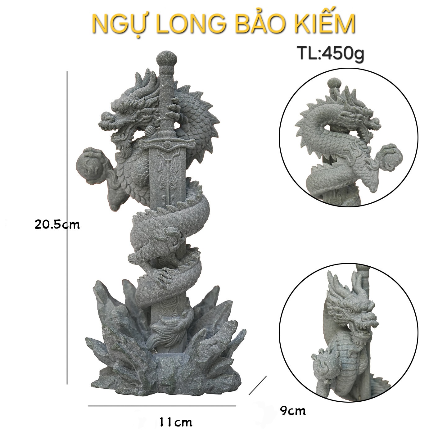 Tượng ngự long bảo kiếm đá sa thạch ST8327