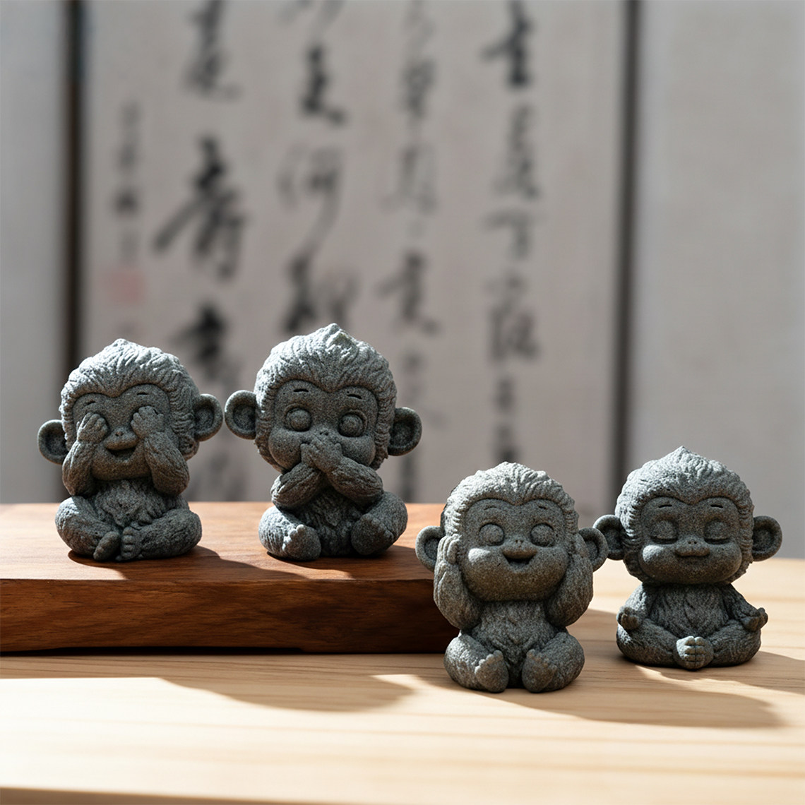 Bộ tượng thạch hầu tứ không đá sa thạch ST0380