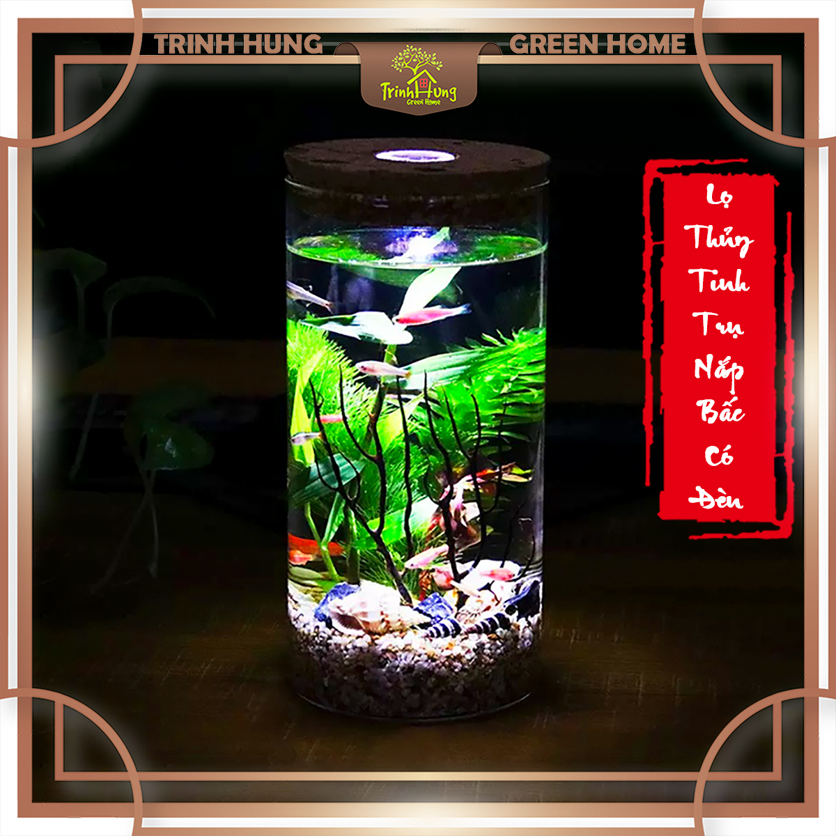 Bình trụ tròn nắp bấc có đèn 10*20cm