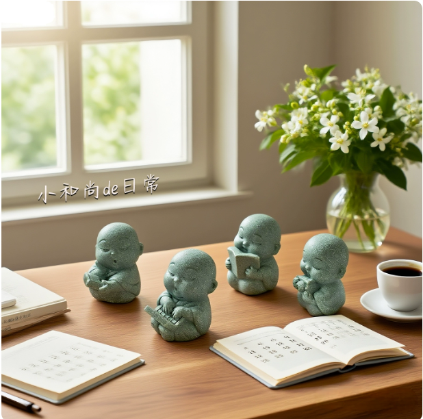 Bộ 4 Tượng chú tiểu tu hành 4.0 đá sa thạch ST0316