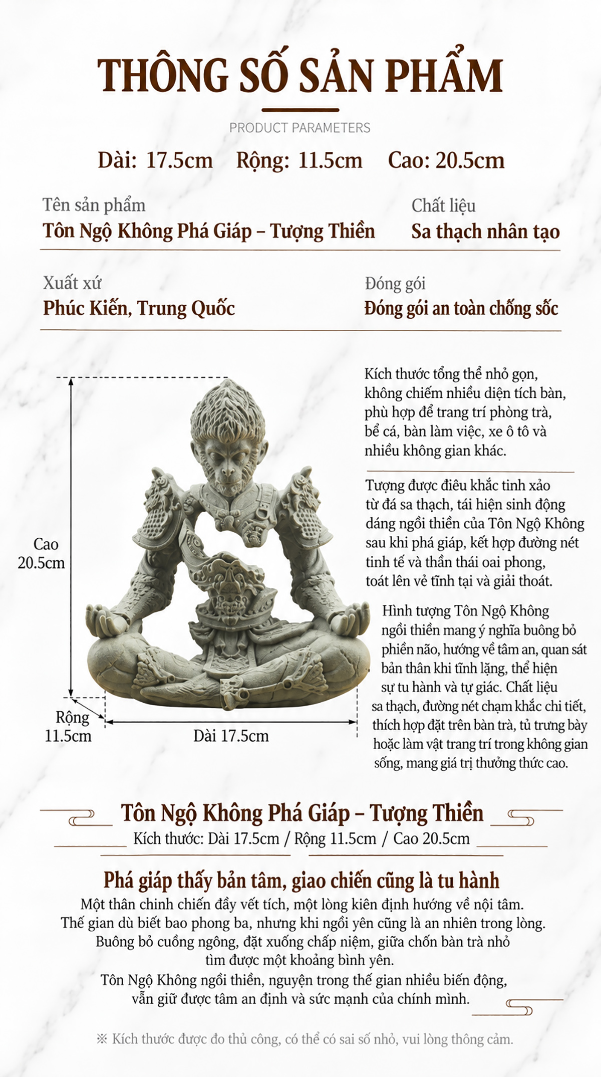 Tượng Ngộ Không - đấu chiến thiền tâm đá sa thạch ST0375