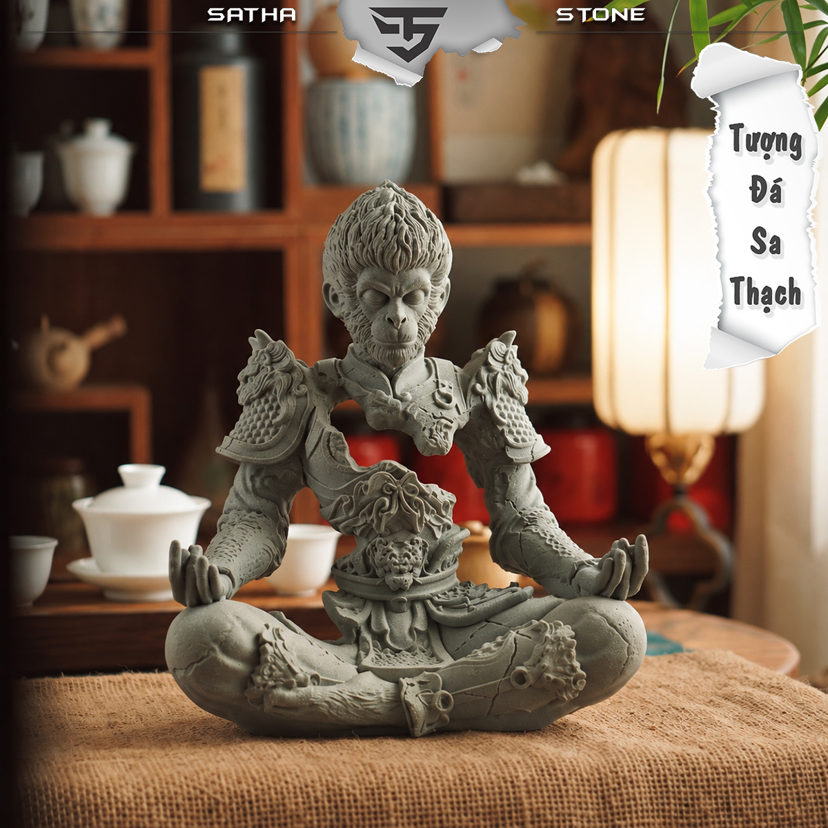 Tượng Ngộ Không - đấu chiến thiền tâm đá sa thạch ST0375