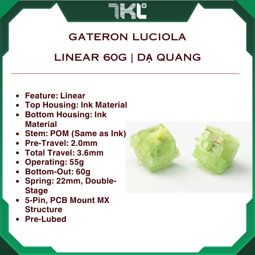 Switch Gateron Luciola | Gateron | Linear | 60g | Switch dạ quang | Công tắc bàn phím cơ