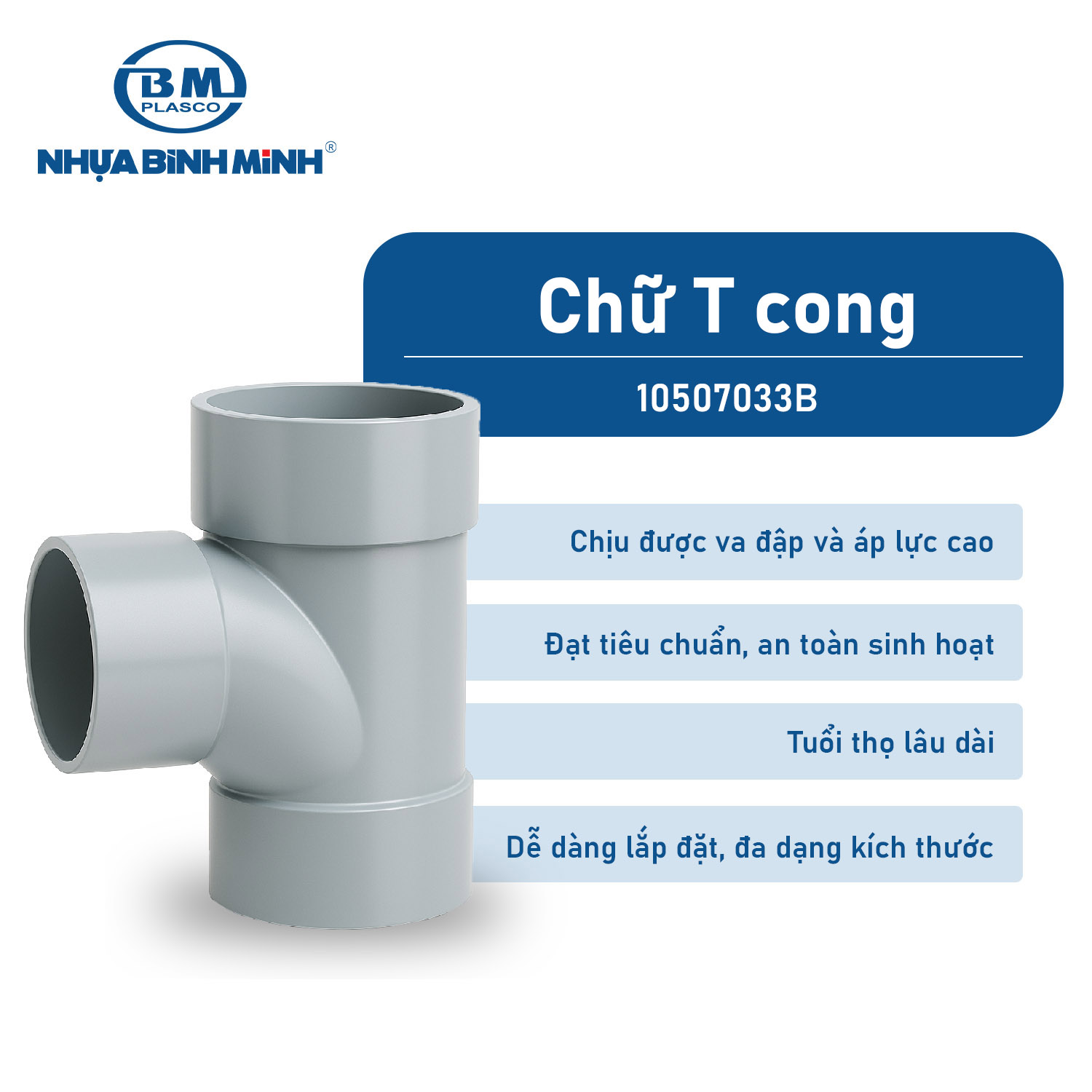Chữ T cong PVC-U Hệ Inch Bình Minh – Phụ Kiện Ống Nước