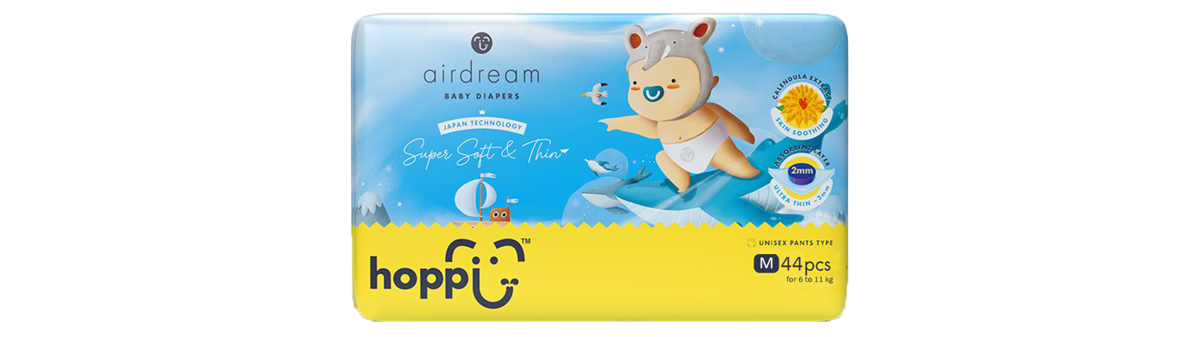 Bỉm – Tã quần Hoppi Airdream size M 44 miếng (cho bé 6-11 kg)