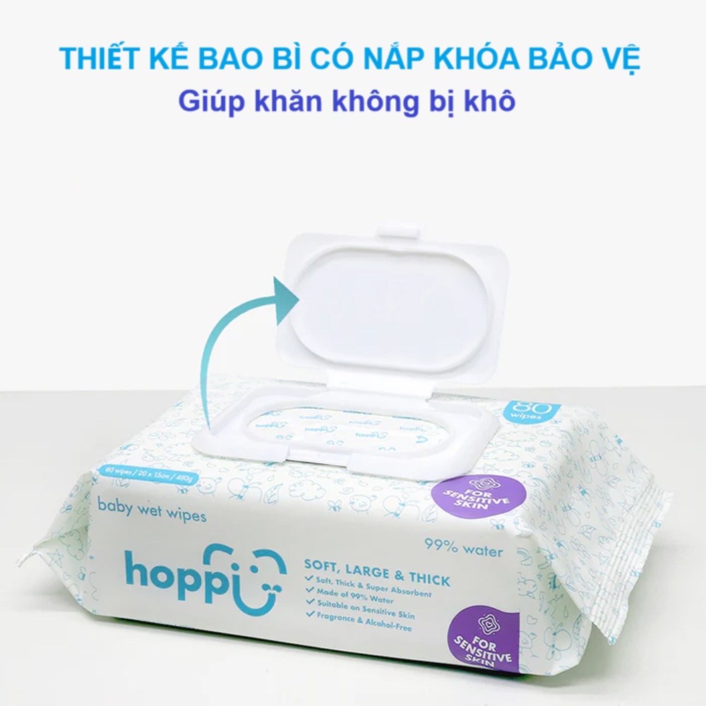 Khăn ướt tinh khiết Hoppi 80 tờ
