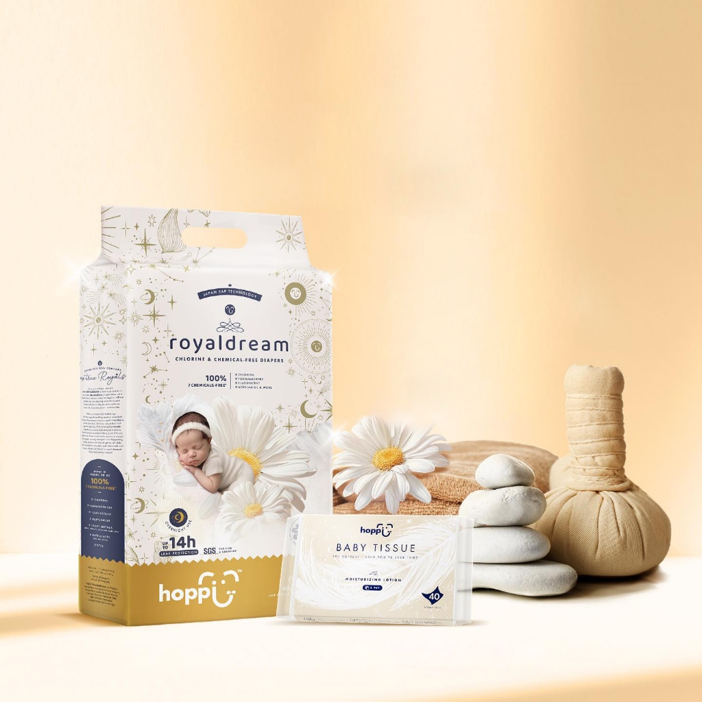 Bỉm - Tã dán Hoppi Royal Dream cao cấp, thấm hút 14 giờ cho bé size M 44 miếng (cho bé 6 - 11kg)