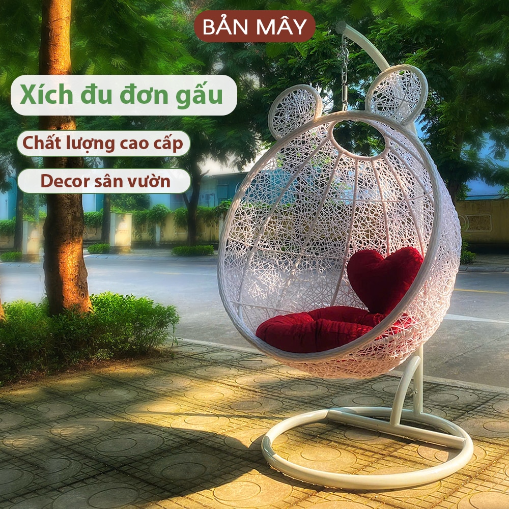 Xích đu đơn tai gấu đan rối màu trắng