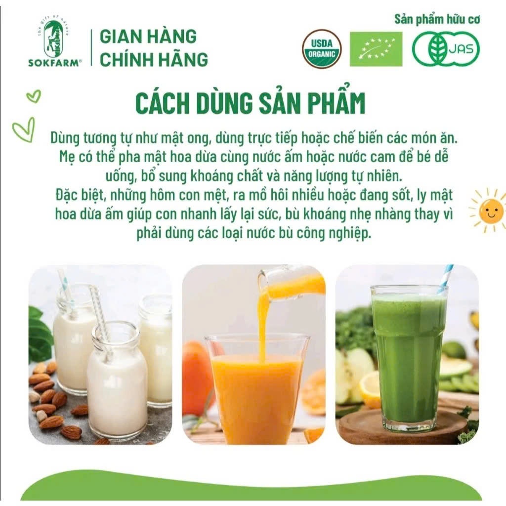 Mật Hoa Dừa Cô Đặc SOKFARM Cho Bé  – Ngọt Tự Nhiên, Ít Đường – Thay Thế Đường Tinh Luyện