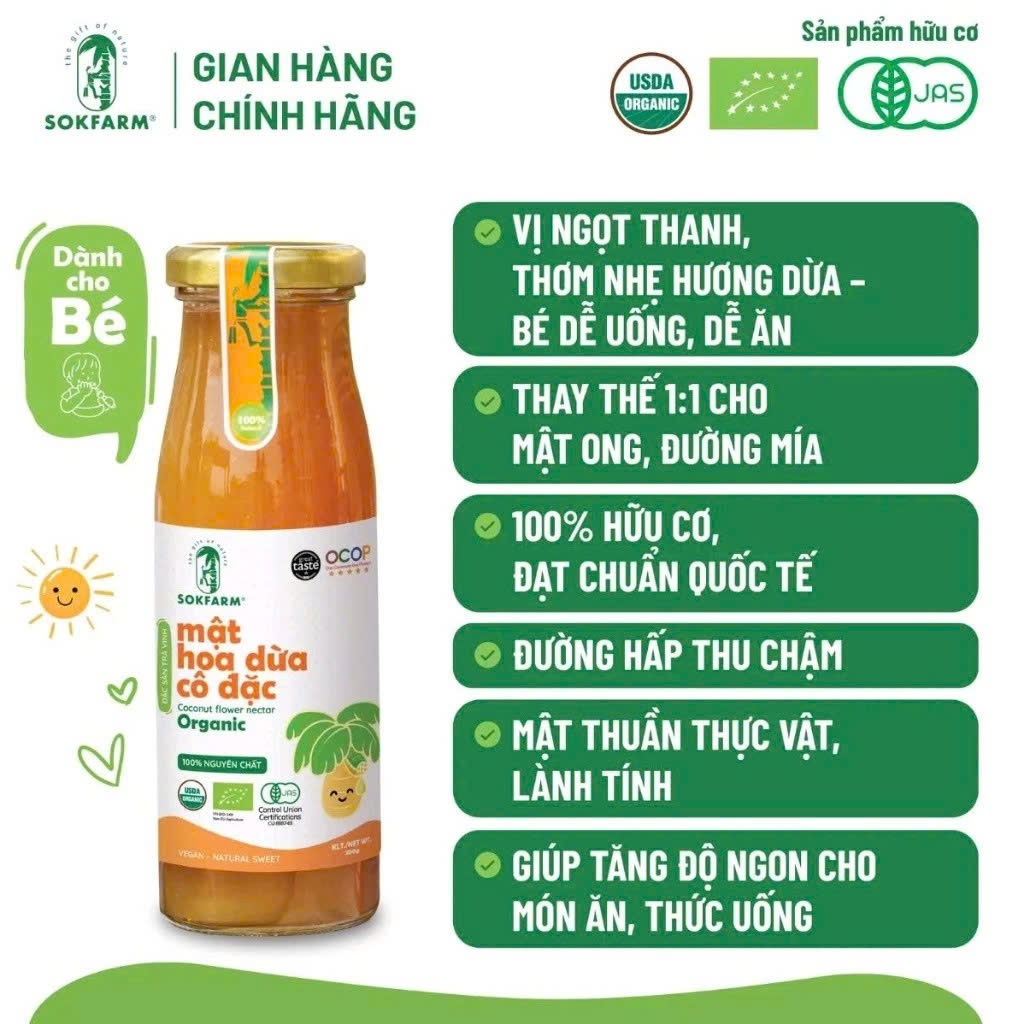 Mật Hoa Dừa Cô Đặc SOKFARM Cho Bé  – Ngọt Tự Nhiên, Ít Đường – Thay Thế Đường Tinh Luyện