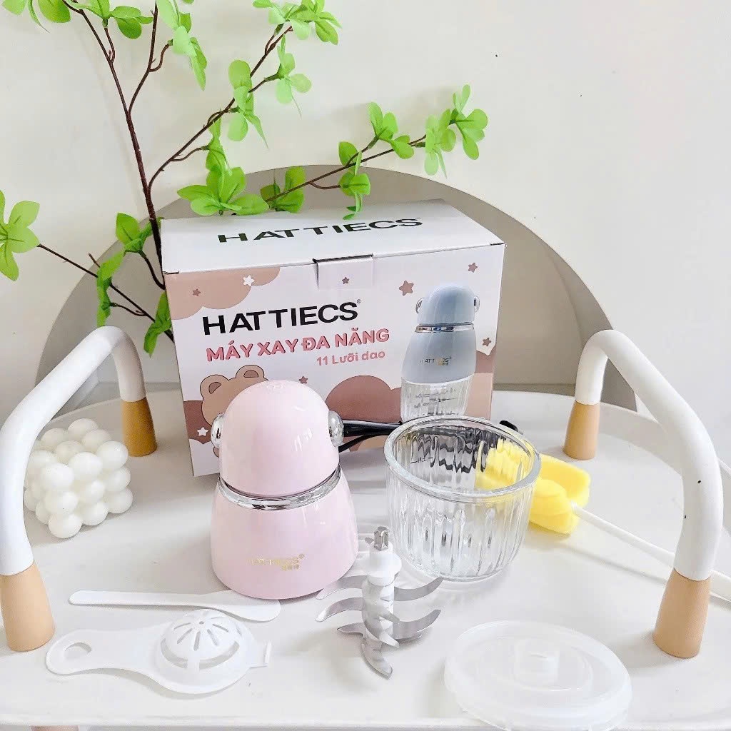 Máy Xay Ăn Dặm HATTIECS 11 Lưỡi Mới Nhất, Cối 300ml, Xay Mịn Nhuyễn, Bảo Hành Chính Hãng 24 Tháng
