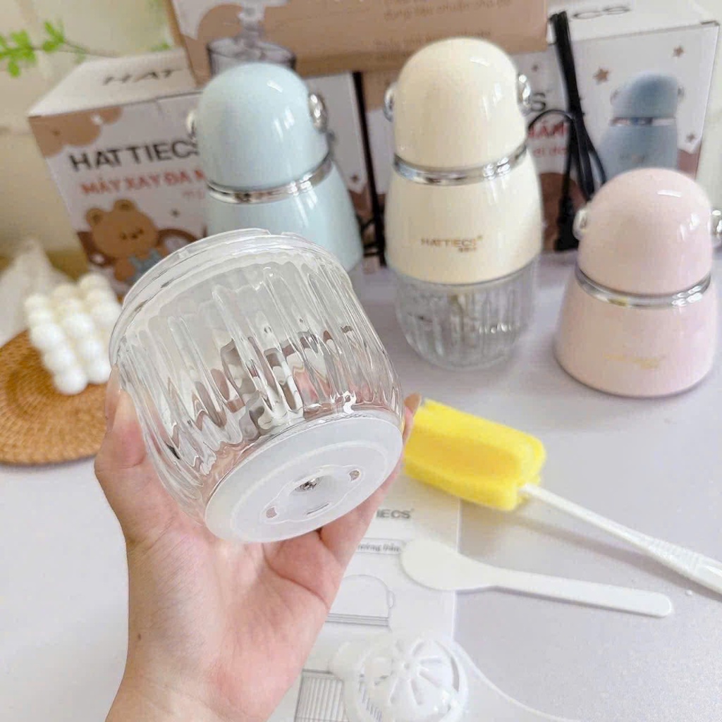 Máy Xay Ăn Dặm HATTIECS 11 Lưỡi Mới Nhất, Cối 300ml, Xay Mịn Nhuyễn, Bảo Hành Chính Hãng 24 Tháng