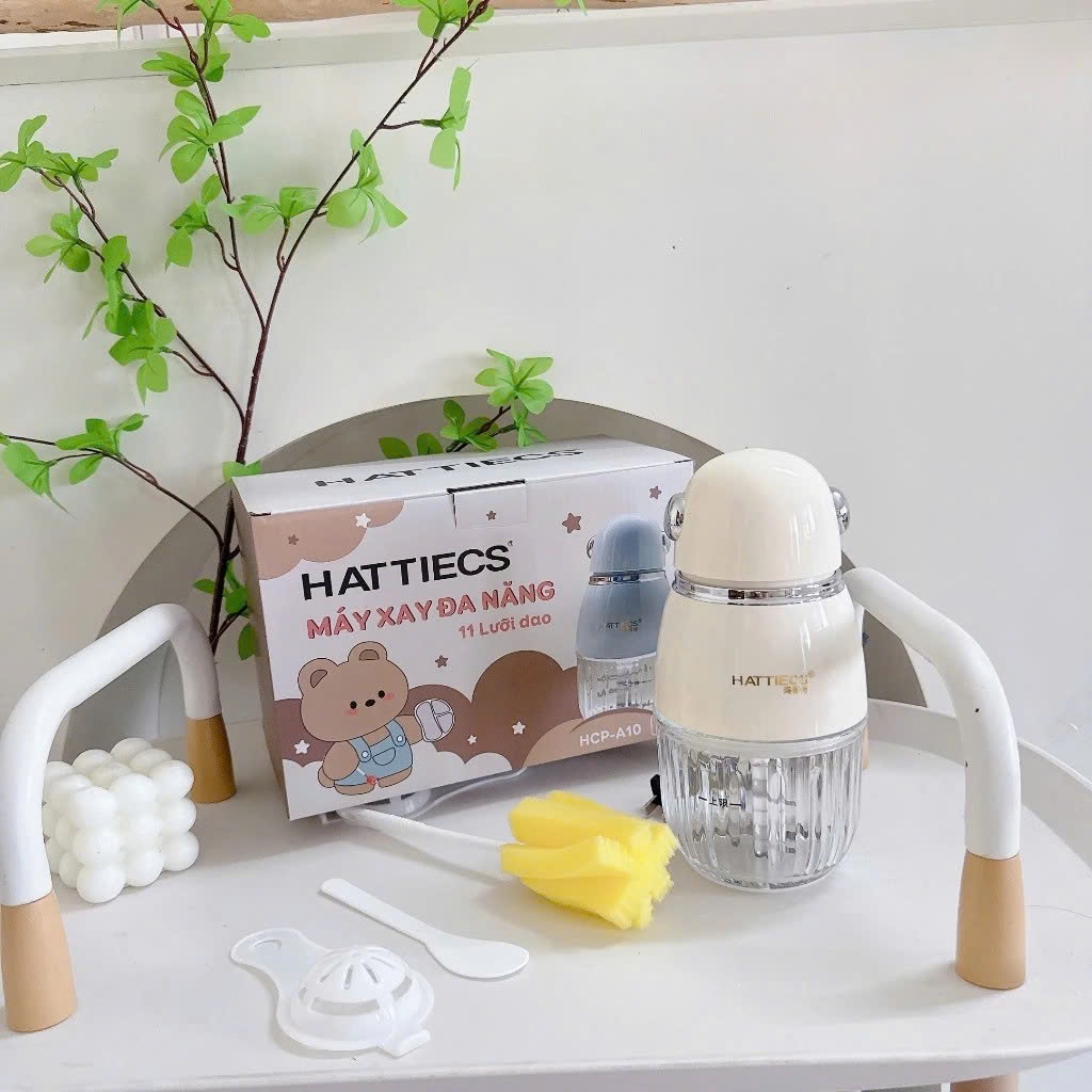 Máy Xay Ăn Dặm HATTIECS 11 Lưỡi Mới Nhất, Cối 300ml, Xay Mịn Nhuyễn, Bảo Hành Chính Hãng 24 Tháng