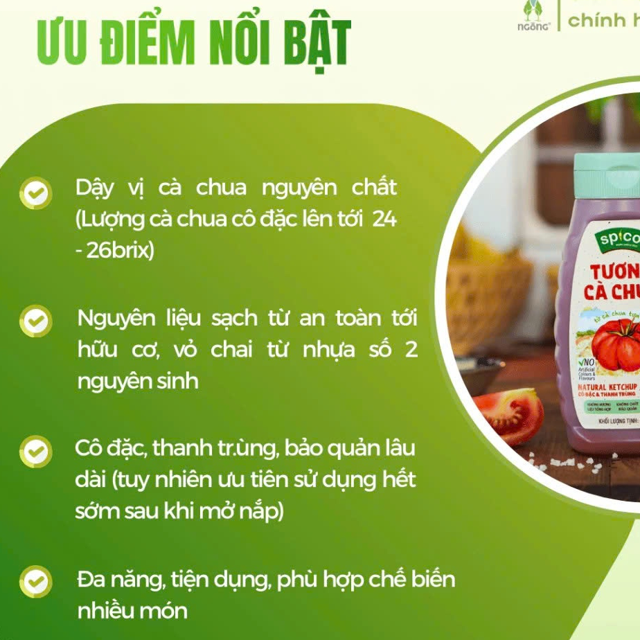 Tương Cà Chua Cô Đặc SPICO CHAI NHỰA 430g Brix 26, Đặc Sệt Hơn, Thuần Chay Cho Gia Đình