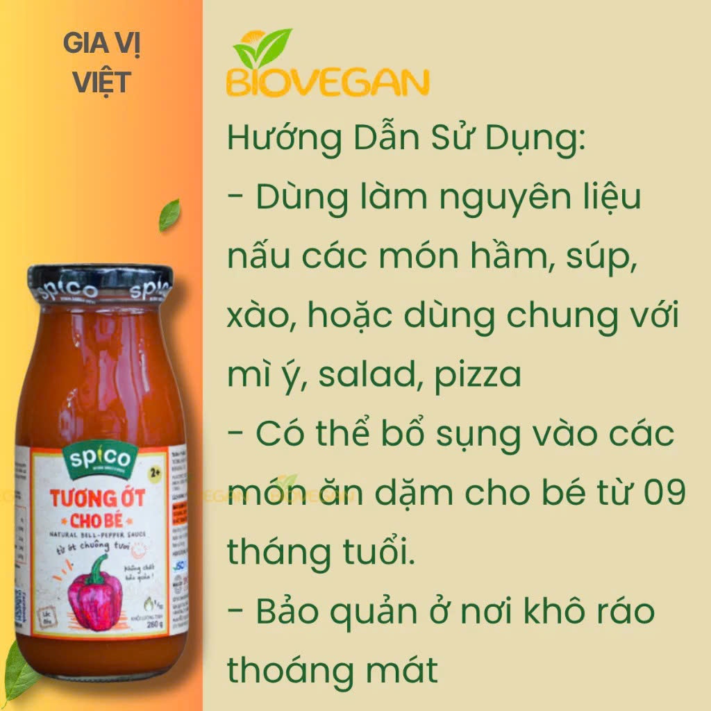 Tương Ớt Không Cay Cho Bé SPICO, Thuần Chay, Không Chất Bảo Quản, An Toàn