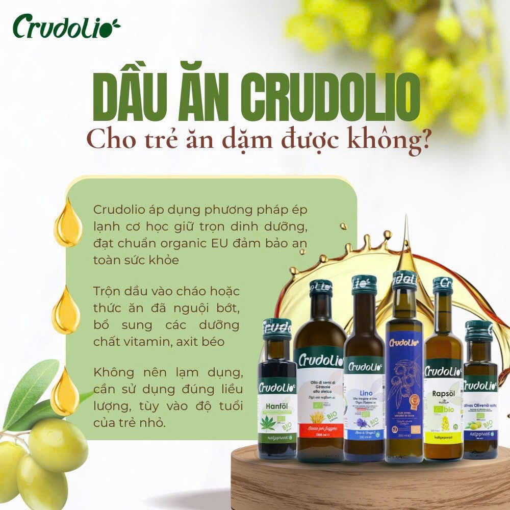 Dầu Ăn Hữu Cơ Ép Lạnh Nguyên Chất CRUDOLIO, Dầu Olive, Dầu Omega 3-6-9, Dầu Hạt Cải - Nhập Khẩu Ý