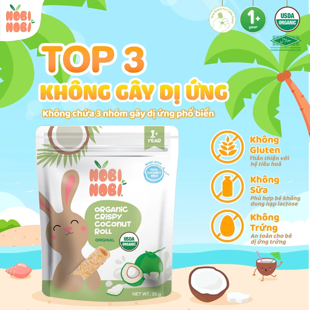 Bánh Cuộn Dừa Giòn Hữu Cơ NOBI NOBI - Túi 35gam - Không Gluten - Dành Cho Bé Từ 1 Tuổi