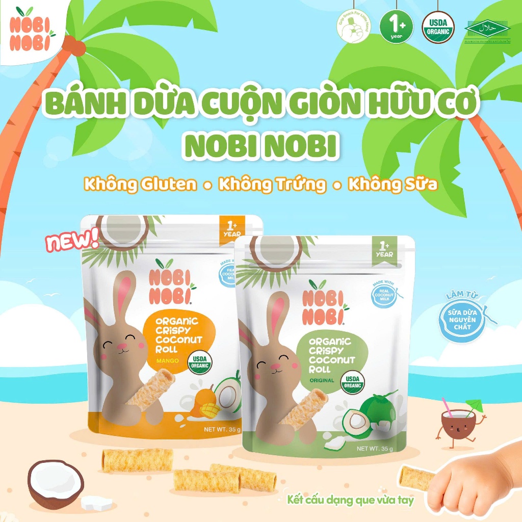 Bánh Cuộn Dừa Giòn Hữu Cơ NOBI NOBI - Túi 35gam - Không Gluten - Dành Cho Bé Từ 1 Tuổi