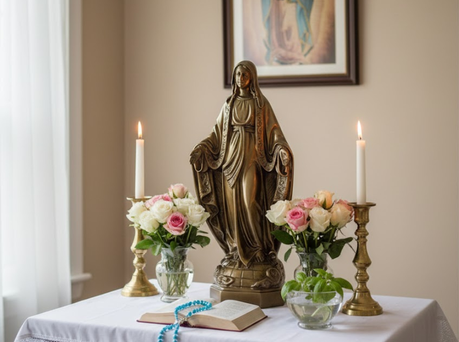 20 mẫu bàn thờ Đức Mẹ đẹp & hướng dẫn cách bố trí trang trọng