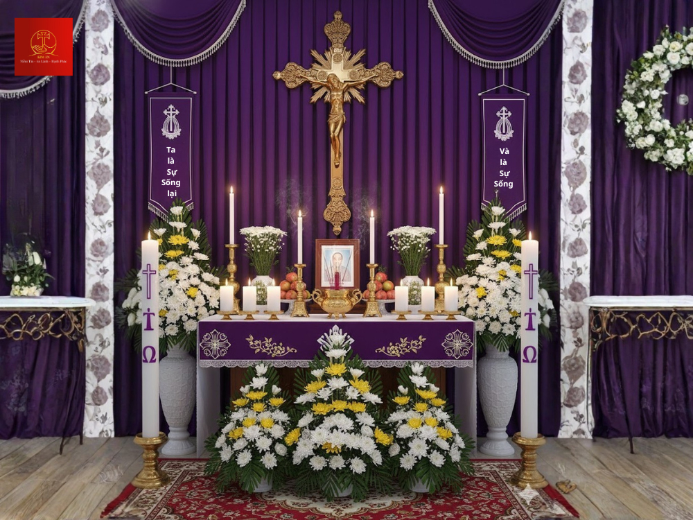 Danh sách vật phẩm & Hướng dẫn trang trí bàn thờ đám tang Công Giáo