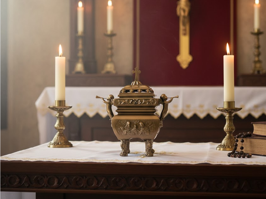 Lư hương đồng cao 15cm phù hợp cho không gian thờ phượng truyền thống